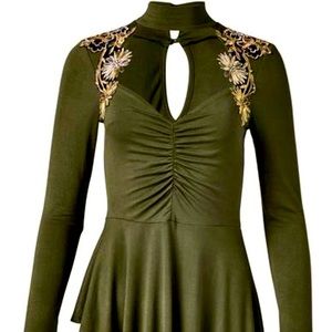 Venus, Lace Mock Neck Top, Size M, Olive Green, Long Sleeve, Never Worn. NWOT!